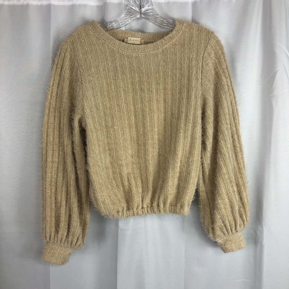 Anthropologie Beige/Tan Ribbed Balloon Sleeve Sweater